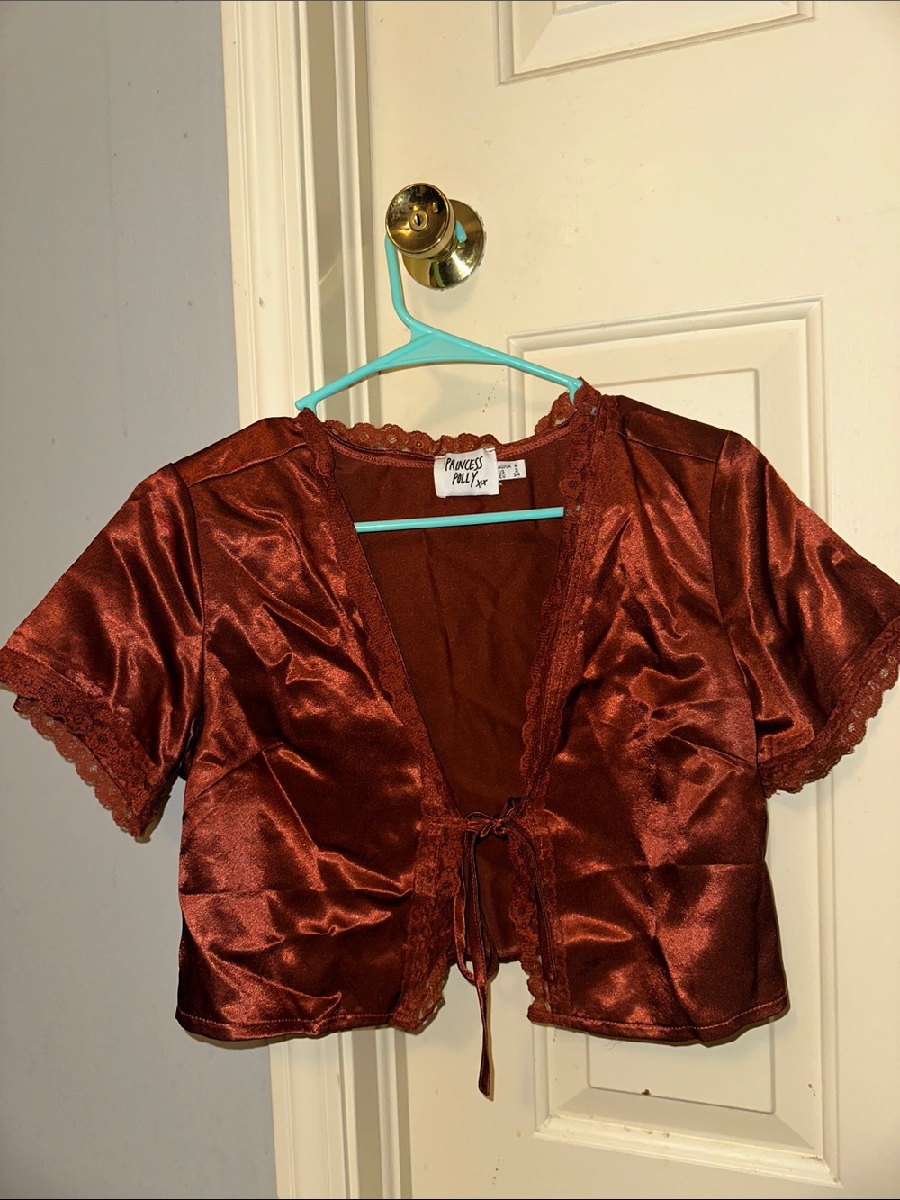 Princess Polly Rust Satin Tie-Front Cropped Robe Top